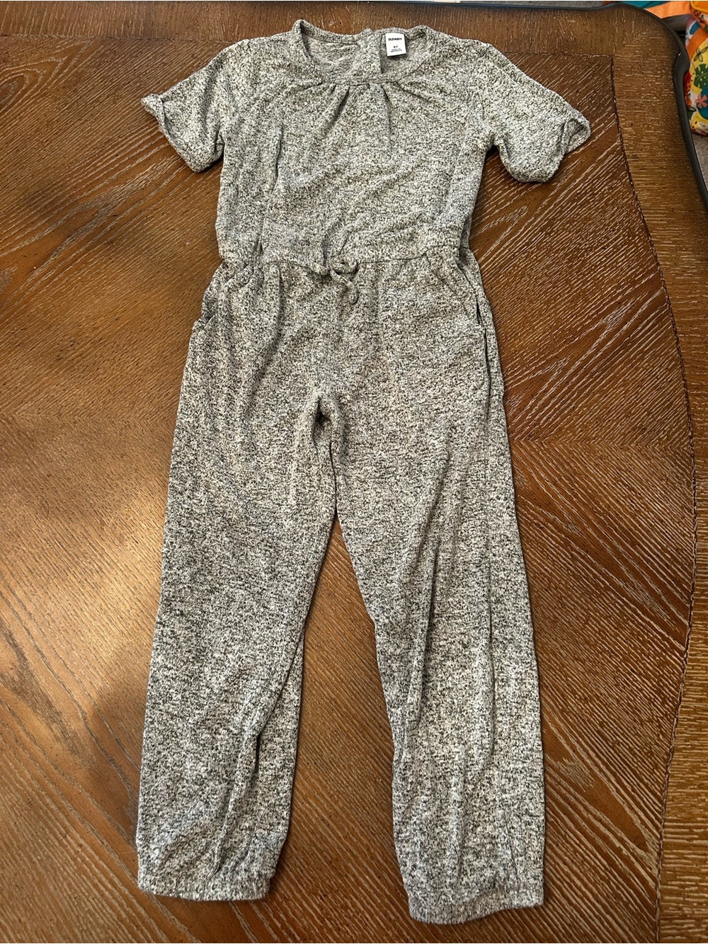 Old Navy Heather Gray Short-Sleeve Jumpsuit with Drawstring Waist